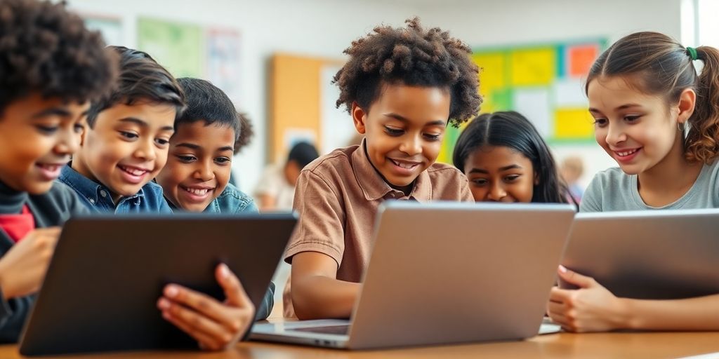 Schüler nutzen Technologie im Klassenzimmer.