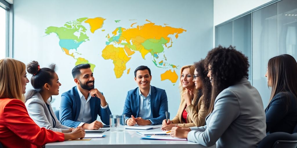 Vielfältige Personen in einem internationalen Geschäftstreffen.